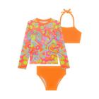 Conjunto Infantil Biquiní Blusa Manga Longa Neon Desenhos