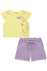 Conjunto Infantil Blusa Boxy em M. Malha Aplicação de Borboletas em Organza e Shorts em Moletom s/Pelúcia Strass Princes