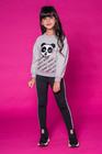 Conjunto Infantil Blusa Manga Bufante Moletom Peluciado Panda em Paetês e Legging Peluciada Detalhe Lateral - Kukie