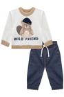 Conjunto Infantil Blusa Moletom E Calça Jogger Lucboo Moda Inverno Ursinho Wild Friend