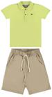 Conjunto Infantil Camisa Gola Polo Básico + Bermuda Sarja Verde Limão - Up Baby