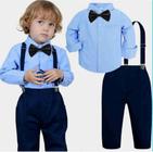 Conjunto infantil camisa social azul calça menino casamento pajem