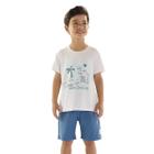 Conjunto Infantil Camiseta Branca Jacarés e Bermuda Azul Flamê Up Baby