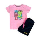 Conjunto Infantil Camiseta e Short Dino Skate Confortável Macio