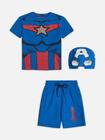 Conjunto Infantil Capitão América Camiseta Bermuda E Máscara
