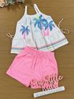 Conjunto Infantil Catavento Verão Shorts Rosa e Bata Coqueiros