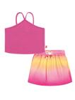 Conjunto Infantil Catavento Verão Shorts Saia Color e Blusa Rosa