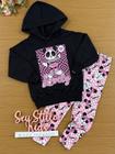 Conjunto Infantil Cinti Inverno Calça Legging e Moletom Flanelado Preto Panda