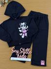 Conjunto Infantil Cinti Inverno Calça Wide Leg e Moletom Flanelado Preto Panda