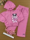 Conjunto Infantil Cinti Inverno Calça Wide Leg e Moletom Flanelado Rosa Panda