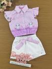 Conjunto Infantil Cinti Verão Shorts e Camisete Gatinha Lilás