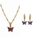 Conjunto Infantil Colar e Brinco Borboleta Folheado Ouro 18k Antialérgico