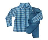 Conjunto infantil com calça jeans e camisa xadrez Bye