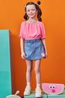 Conjunto infantil de blusa em air flow e short saia jeans belini verão Kukiê