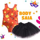 Conjunto Infantil de Carnaval Body Ansiedade Divertida-mente Vermelho e Saia de Tule Preta