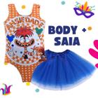 Conjunto Infantil de Carnaval Body Ansiedade Divertidamente Vermelho e Saia de Tule Azul