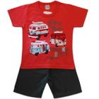 Conjunto Infantil de Verão para Menino Camiseta Manga Curta Praia Kombi Surfista e Bermuda Microfibra