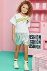 Conjunto Infantil Feminino Blusa Boxy e Shorts em Foil Cirre Holografico