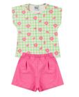 Conjunto Infantil Feminino Blusa e Shorts Xadrez Flores