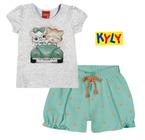 Conjunto Infantil Feminino Blusa + Short em Meia Malha Kyly