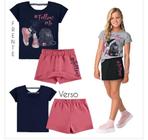 Conjunto Infantil Feminino Blusa + Short-Saia em Moletinho Kyly