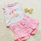 Conjunto infantil feminino - body e shorts em sarja cor rosa - amarelo marca bela fase moda bebê