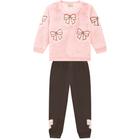 Conjunto Infantil Feminino Casaco Pêlo Laço + Calça Moletom Milon