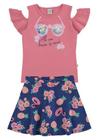 Conjunto Infantil feminino com blusa em cotton e short/saia em cotton e meia malha com estampa tropical 42687