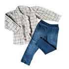 Conjunto Infantil Feminino de Inverno para Bebê Camisa Xadrez Manga Longa e Calça Jeans Menina 4271