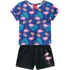 Conjunto Infantil Feminino Flamingo Blusa + Short Kyly