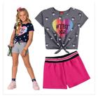 Conjunto Infantil Feminino Kyly é composto por Blusa em Meia Malha e Short em Moletom sem felpa.