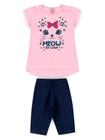 Conjunto Infantil Feminino Meow So Cute - Lual Kids - Rosa Bebê/Marinho