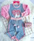 Conjunto Infantil Feminino Ursinho Love Moda Inverno de Calça e Blusa