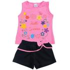 Conjunto Infantil Floral Rosa com Preto