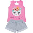 Conjunto Infantil Gatinha Rosa com Cinza