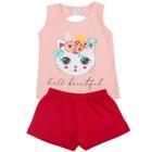 Conjunto Infantil Gatinha Salmão com Vermelho