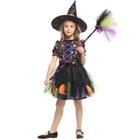 Conjunto Infantil Juvenil Fantasia Halloween Bruxa Bolinhas Coloridas (Não Acompanha Vassoura, Mas Acompanha Chapéu) - Só Princesas