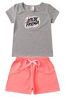 Conjunto Infantil Juvenil Menina Verão Blusa com Manga em Cotton e Shorts em Moletinho com Elástico