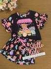 Conjunto Infantil Kukie Alecrim Verão Shorts e Blusa Preta Ursinha