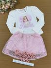 Conjunto Infantil Kukie Inverno Saia Paetê Rosa e Blusa Princesa