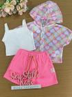 Conjunto Infantil Kukie Verão Saia e Blusa com Colete Corações Coloridos