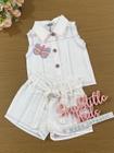 Conjunto Infantil Kukiê Verão Shorts e Colete Off White Borboleta