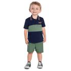 Conjunto Infantil Kyly Camisa Polo Algodão Bermuda Moletom Leve Marinho/Verde