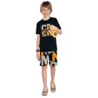 Conjunto Infantil Kyly Camiseta Algodão Bermuda Moletom Leve cor Preto