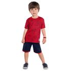 Conjunto Infantil Kyly Camiseta Algodão Bermuda Moletom Leve Vermelho/Marinho