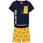 Conjunto Infantil Kyly Masculino Camiseta Camisa Tigre Com Bermuda Em Moletom Verão Meia Malha