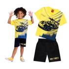 Conjunto Infantil Masculino Camiseta + Bermuda Moletinho Helicóptero Kyly