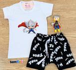 Conjunto Infantil Masculino Carmiseta + Bermuda Moletinho Super Heróis