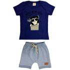 Conjunto Infantil Masculino Curto Azul Macaco - Cacau Kids