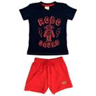 Conjunto Infantil Masculino Curto Azul Robô - Cacau Kids